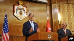 U.S. Secretary of State John Kerry speaks during a joint press conference with Jordan's Foreign Minister Nasser Judeh at the Ministry of Foreign Affairs in the Jordanian capital, Amman, July 17, 2013.