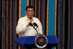 FILE - Philippine President Rodrigo Duterte speaks during his fourth State of the Nation Address at the Philippine Congress in Quezon City, Metro Manila, July 22, 2019.