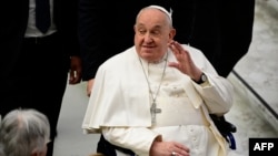 Pope Francis greets people at the end of an audience to the participants of the Pilgrimage Episcopal Conference of Scandinavia, on Feb. 3, 2025