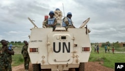 Des Casques bleus de la Mission des Nations Unies au Soudan du Sud (Minuss) à Bentiu, Soudan du Sud, le 18 juin 2017.