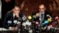 Egyptian investigative judges Sameh Abu Zeid, right, and Ashraf el-Ashmawi, who are investigating the case of foreign funding of NGOs, talk during a press conference at the Ministry of Justice in Cairo, Feb. 8, 2012. 