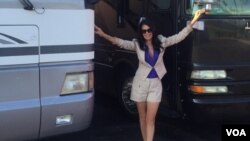 Gigi Stetler with one of her many RVs, at Planet RV in Florida, October, 2015