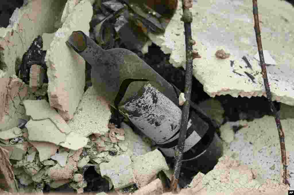 The remains of a burned bottle of wine are seen at the Signorello Estate winery, Oct. 10, 2017, in Napa, California. 