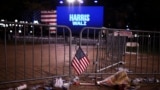 A flag is left at the event held by Democratic presidential nominee U.S. Vice President Kamala Harris during Election Night, at Howard University, in Washington, Nov. 6, 2024. 