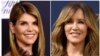 This combination photo shows actress Lori Loughlin at the Women's Cancer Research Fund's An Unforgettable Evening event in Beverly Hills, Calif., on Feb. 27, 2018, left, and actress Felicity Huffman at the 70th Primetime Emmy Awards in Los Angeles on Sept. 17, 2018.