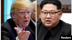 Une combinaison de photo du président américain Donald Trump et le leader nord-coréen Kim Jong Un.