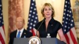 U.S. Ambassador to the United Nations Kelly Craft speaks during a news conference to announce the Trump administration's restoration of sanctions on Iran, Sept. 21, 2020, at the U.S. State Department in Washington.