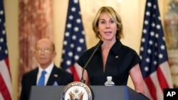 U.S. Ambassador to the United Nations Kelly Craft speaks during a news conference to announce the Trump administration's restoration of sanctions on Iran, Sept. 21, 2020, at the U.S. State Department in Washington.