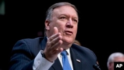 El saliente director de la CIA, Mike Pompeo, compareció ante la Comisión de Relaciones Exteriores del Senado de EE.UU. en su audiencia de confirmación para Secretario de Estado el jueves, 12 de abril, de 2018.