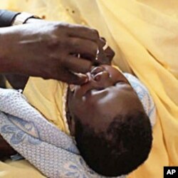 A Sudanese child receives the rotavirus vaccine.