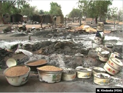 Torched Tchakarmari village. Tchakarmari, Cameroon, Apr, 20, 2019.