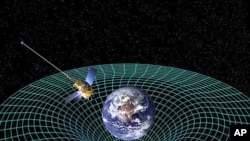 Artist concept of Gravity Probe B orbiting the Earth to measure space-time, a four-dimensional description of the universe including height, width, length, and time.