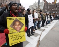 Demonstrators blocking Public Square in Cleveland during a protest over the police shooting of 12-year-old Tamir Rice, Nov. 25, 2014.