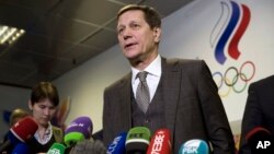 Alexander Zhukov, presiden Komite Olimpiade Rusia berbicara kepada media di Moskow, Rabu (28/2). 