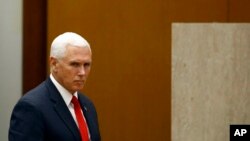 FILE - Vice President Mike Pence arrives to speak at the 49th Washington Conference on the Americas, May 7, 2019, at the U.S. State Department in Washington. 