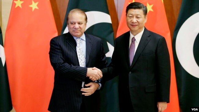 中國國家主席習近平在北京會見到訪的巴基斯坦總理謝里夫。（2017年5月13日） 