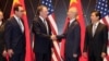 资料照：左起：美国财长姆努钦、美国贸易代表莱特希泽2019年7月31日与中国副总理刘鹤与中国商务部长钟山在上海西郊宾馆举行会谈。
