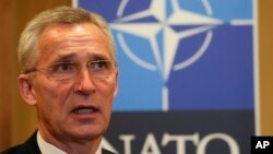 NATO Secretary general Jens Stoltenberg is interviewed by the Associated Press at the NATO-Industry Forum in Rome, Nov. 18, 2021.