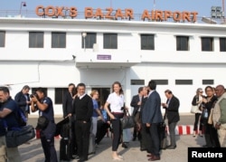 United Nations Security Council envoys arrive at Cox's Bazar airport in Bangladesh, April 28, 2018.