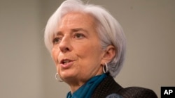 FILE - International Monetary Fund (IMF) Managing Director Christine Lagarde speaks at the Council on Foreign Relations in Washington.