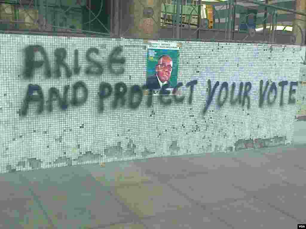 A graffito found on Harare streets Tuesday morning.