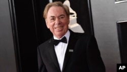 FILE - Andrew Lloyd Webber arrives at the 60th annual Grammy Awards in New York, Jan. 28, 2018. 