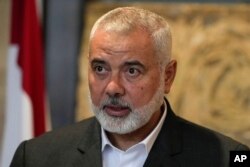 Ismail Haniyeh, pemimpin kelompok militan Palestina Hamas, di Beirut, Lebanon, pada 28 Juni 2021. (Foto: AP)