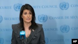 La embajadora de Estados Unidos ante la ONU, Nikki Haley dijo que EE.UU. por el momento no tiene un plan unilateral sobre Irán. 