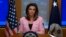 FILE - U.S. State Department spokeswoman Morgan Ortagus stands at the lectern during a press conference at the State Department, in Washington, June 10, 2019. 