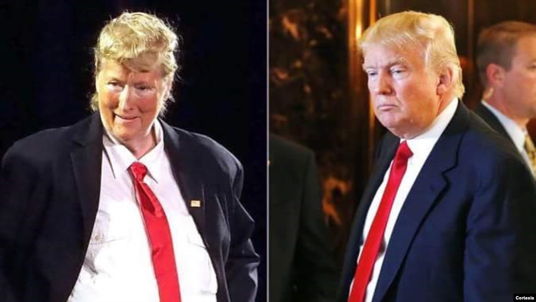 Nữ diễn viên Meryl Streep đóng giả làm ông Donald Trump (trái) và hình ảnh thật của Tổng thống Mỹ.