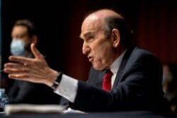 U.S. special envoy for Iran and Venezuela Elliott Abrams speaks during a Senate Foreign Relations Committee hearing on Capitol Hill in Washington, Aug. 4, 2020.
