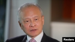 Cui Tiankai, China's ambassador to the United States, responds to reporters' questions during an interview with Reuters in Washington, Nov. 6, 2018. 