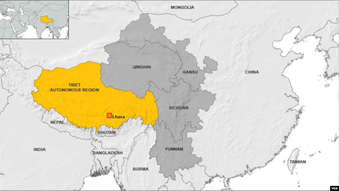 Peta wilayah Tibet dan empat propinsi lainnya di China (Foto:dok). 