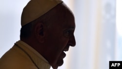 ARCHIVO - La silueta del Papa Francisco se recorta contra la luz de una ventana durante una audiencia privada con la presidenta de Malta, Marie-Louise Coleiro Preca, en el Vaticano el 29 de septiembre de 2014.