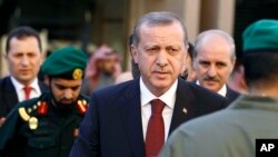 FILE - Turkey's President Recep Tayyip Erdogan arrives to Riyadh, Saudi Arabia, Jan. 24, 2015.