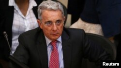 Senator Alvaro Uribe, Colombia's former president, attends a debate at the congress in Bogota, Colombia, Oct. 3, 2016. 