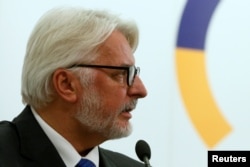 Poland's Foreign Minister Witold Waszczykowski holds a news conference in Kiev, Ukraine, Sept. 13, 2016.