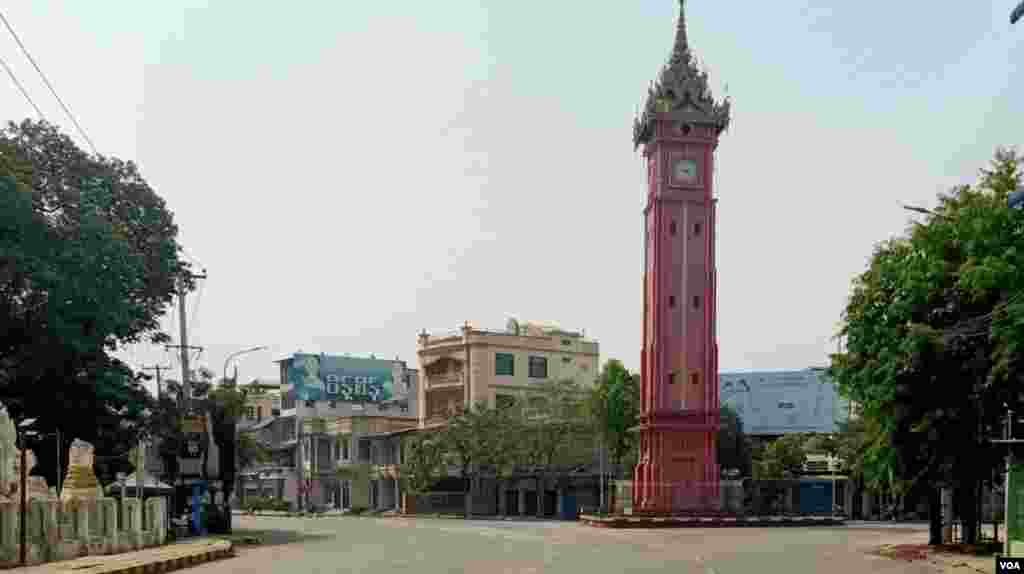 A view of an empty street is seen during a silent strike against the military overthrow in Monwya, the apital of Sagaing Region, Myanmar.