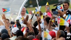 Pope Francis arrives for Mass at Revolution Plaza in Havana, Cuba, Sunday, Sept. 20, 2015.