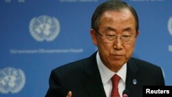 United Nations Secretary-General Ban Ki-moon speaks about the Syria conflict during a news conference at the U.N. Headquarters in New York, Sept. 3, 2013.