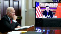 조 바이든 미국 대통령(왼쪽)이 지난달 15일 워싱턴 백악관에서 시진핑 중국 국가주석과 첫 화상 정상회담을 했다.