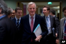 European Union chief Brexit negotiator Michel Barnier arrives for a meeting at the European Council headquarters in Brussels, Nov. 12, 2018.