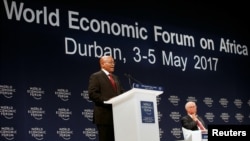 South African President Jacob Zuma participates in a discussion at the World Economic Forum on Africa 2017 meeting in Durban, South Africa, May 4, 2017. 