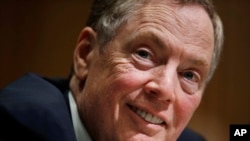 FILE - U.S. Trade Representative-nominee Robert Lighthizer testifies before the Senate Finance Committee during his confirmation hearing on Capitol Hill in Washington, March 14, 2017. 