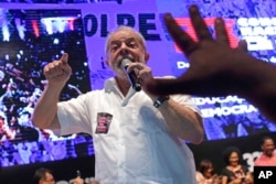 FILE - Brazil's former President Luiz Inacio Lula da Silva speaks during the opening of the National Congress of Education Experts in Brasilia, Brazil, Jan. 12, 2017.