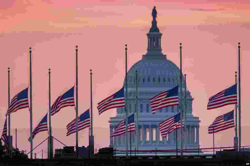 Flags flying a half-staff in honor of Sen. John McCain, R-Ariz., in Washington, D.C. McCain, 81, died at his ranch in Arizona after a yearlong battle with brain cancer.