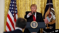 President Donald Trump speaks during a news conference, Feb. 16, 2017, in the East Room of the White House in Washington. 