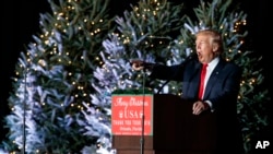 President-elect Donald Trump speaks during a rally at the Orlando Amphitheater at the Central Florida Fairgrounds, Friday, Dec. 16, 2016, in Orlando, Florida.