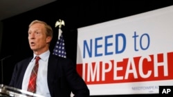 Billionaire investor and Democratic activist Tom Steyer speaks during a news conference where he announced his decision not to seek the 2020 Democratic presidential nomination, at the Statehouse in Des Moines, Iowa, Jan. 9, 2019.