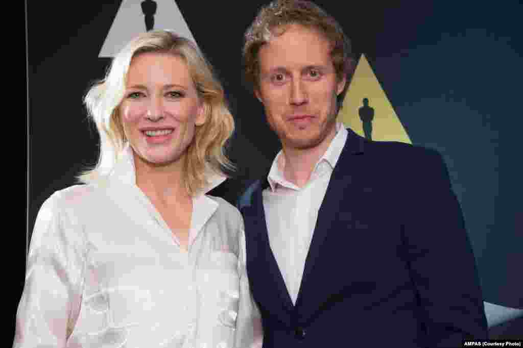 Presenter Cate Blanchett and Foreign Language Film Award nominee László Nemes, “Son of Saul” at the reception for the Foreign Language Film Award category for the 88th Oscars® on Feb. 26, 2016. 